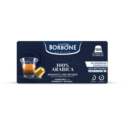 CAFFE BORBONE 100% ARABICA Blend [6/10 Intensity] - Aluminum Nespresso®* Machine Compatible Capsules - 10PK - ALUMINUM PODS