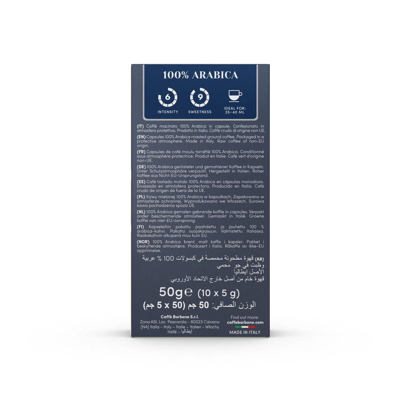 CAFFE BORBONE 100% ARABICA Blend [6/10 Intensity] - Aluminum Nespresso®* Machine Compatible Capsules - 10PK - ALUMINUM PODS