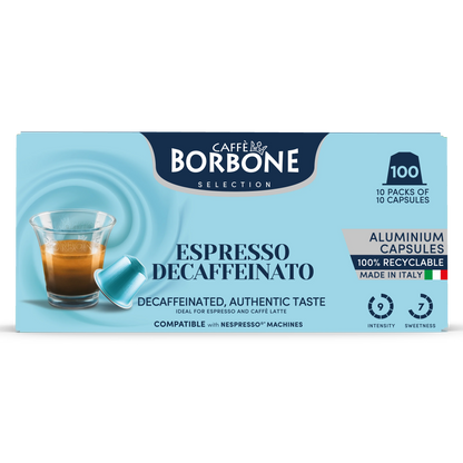 CAFFE BORBONE DECAF [6.5/10 Intensity] - Aluminum Nespresso®* Machine Compatible Capsules - 10PK - ALUMINUM PODS