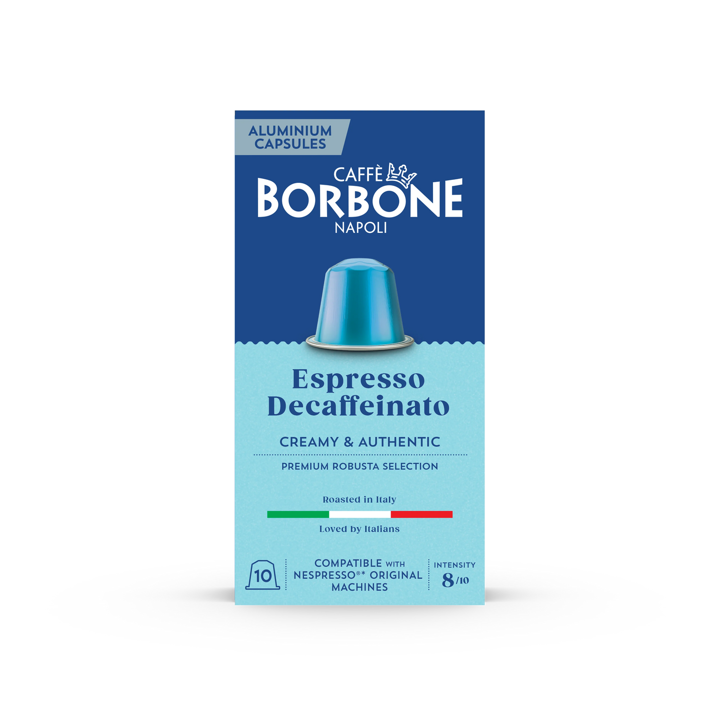 CAFFE BORBONE DECAF [6.5/10 Intensity] - Aluminum Nespresso®* Machine Compatible Capsules - 10PK - ALUMINUM PODS