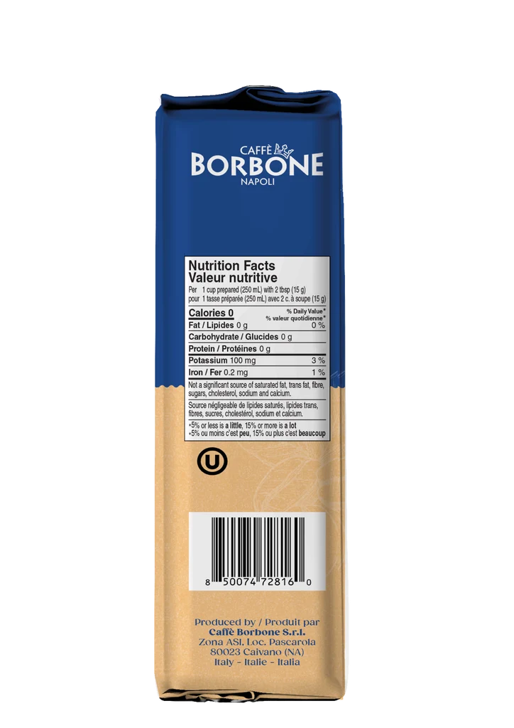 The back of a Cotta da Borbone Napoli pasta package, showing the nutrition facts panel, barcode, and product details on a white background.